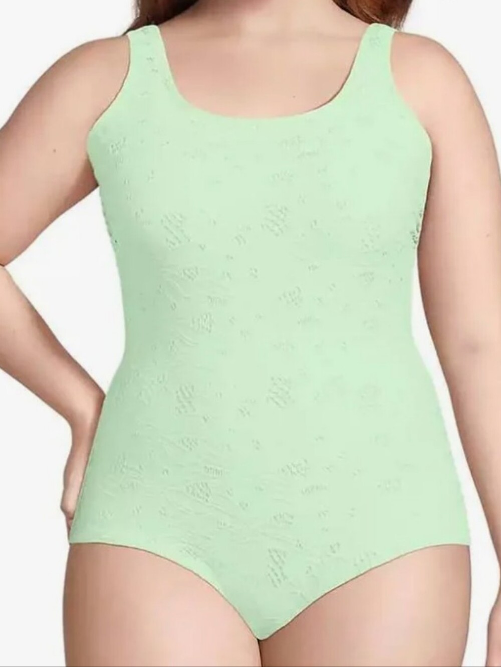 Lands' End Tugless Low Leg Lace One Piece Swimsuit